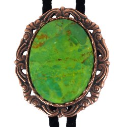Mojave Green Turquoise Antique Scroll Bolo Tie
