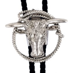 Bolo Tie classic Cowboy copper (white) crazy lace black leather cord