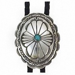 Silver Concho Bolo Tie - Snake Jaws Design