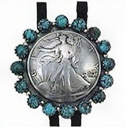 Silver Concho Bolo Tie - Walking Liberty
