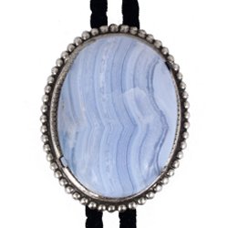 Blue Lace Beaded Edge Bolo Tie