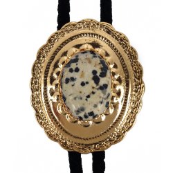 Dalmatian Jasper Concho Style Bolo Tie