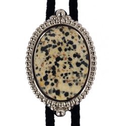 Dalmatian Jasper Premium Beaded Edge Bolo Tie