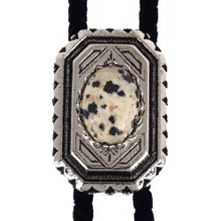 Dalmatian Jasper Scalloped Edge Bolo Tie