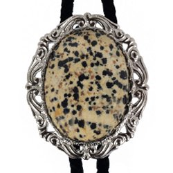 Dalmatian Jasper Antique Scroll Bolo Tie