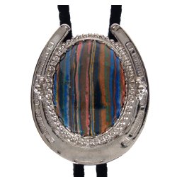 Rainbow Calsilica Horseshoe Design Bolo Tie