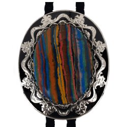Rainbow Calsilica Antique Design Bolo Tie