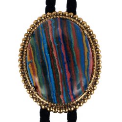 Rainbow Calsilica Beaded Edge Bolo Tie