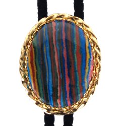 Rainbow Calsilica Twisted Edge Bolo Tie