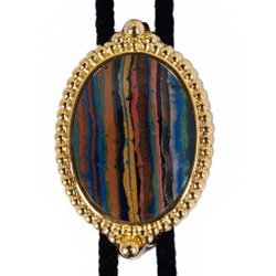 Rainbow Calsilica Premium Beaded Edge Bolo Tie