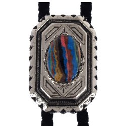 Rainbow Calsilica Scalloped Edge Bolo Tie