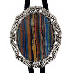 Rainbow Calsilica Antique Scroll Bolo Tie