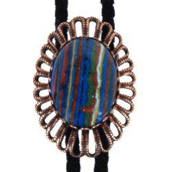 Rainbow Calsilica Wire Design Bolo Tie