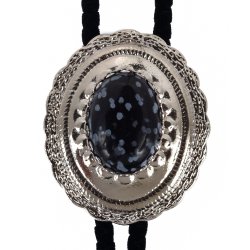 Snowflake Obsidian Concho Style Bolo Tie