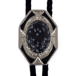 Snowflake Obsidian Bezel Edge Bolo Tie