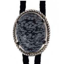 Snowflake Obsidian Rope Edge Bolo Tie