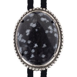 Snowflake Obsidian Beaded Edge Bolo Tie