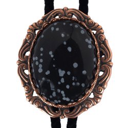 Snowflake Obsidian Antique Scroll Bolo Tie