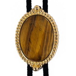 Tiger Eye Premium Beaded Edge Bolo Tie