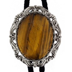 Tiger Eye Antique Scroll Bolo Tie