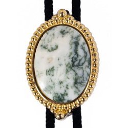 Tree Agate Premium Beaded Edge Bolo Tie