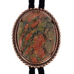 Unakite Beaded Edge Bolo Tie