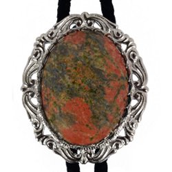 Unakite Antique Scroll Bolo Tie