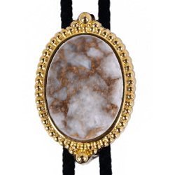 White Calcite Premium Beaded Edge Bolo Tie