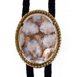 White Calcite Rope Edge Bolo Tie