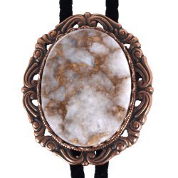 White Calcite Antique Scroll Bolo Tie