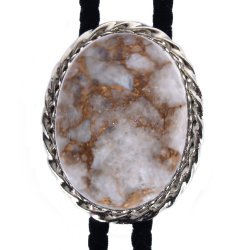 White Calcite Twisted Edge Bolo Tie