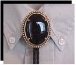 Black Onyx Beaded Edge Bolo Tie