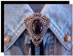 Black Onyx Filigree Style Bolo Tie - Silver-tone