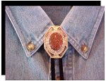Goldstone Bezel Edge Bolo Tie - Silver
