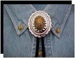 Leopardskin Jasper Concho Style Bolo Tie