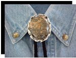 Leopardskin Jasper Twisted Edge Bolo Tie - Silver