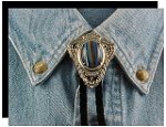 Rainbow Calsilica Filigree Style Bolo Tie - Silver-tone