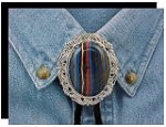 Rainbow Calsilica Antique Scroll Bolo Tie
