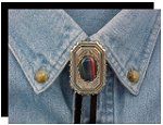 Rainbow Calsilica Scalloped Edge Bolo Tie