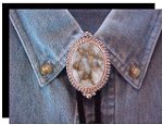 White Calcite Premium Beaded Edge Bolo Tie