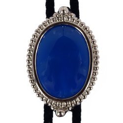 Blue Onyx Premium Beaded Edge Bolo Tie Slide:Silver