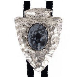 Snowflake Obsidian Arrowhead Style Bolo Tie